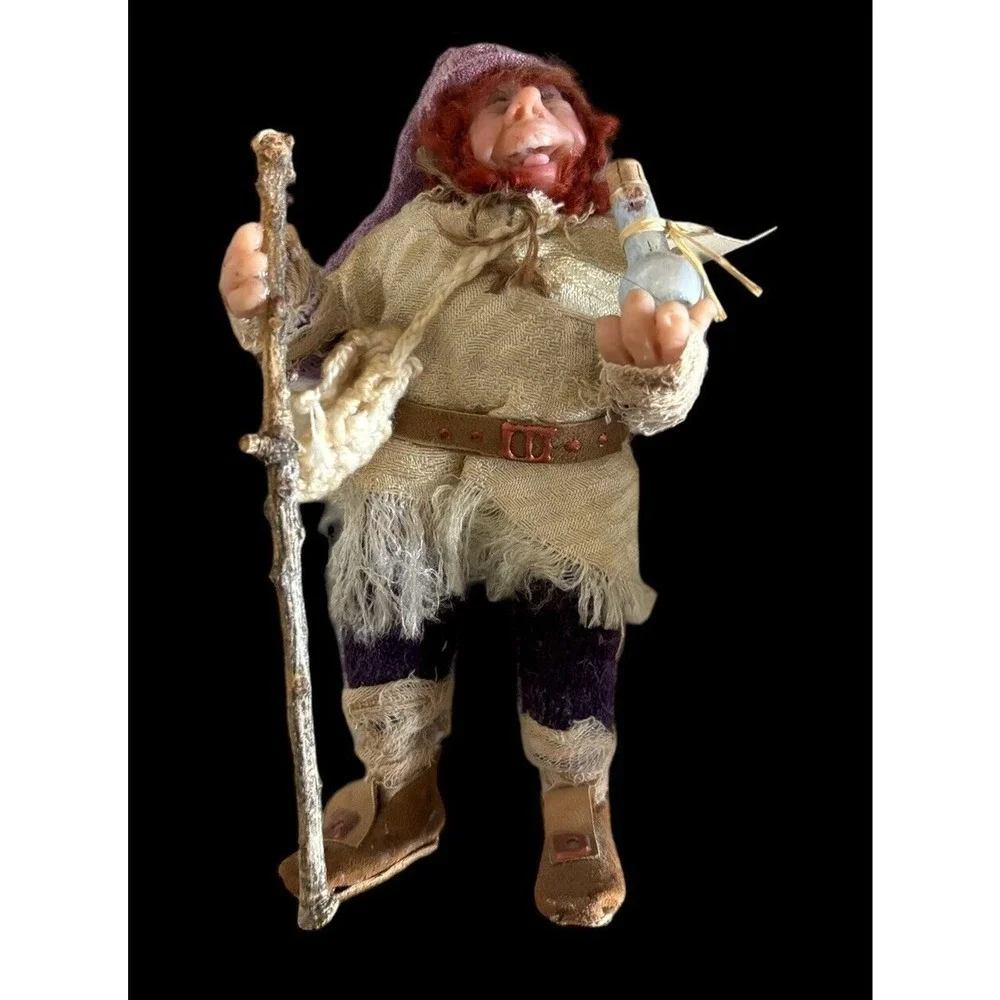 Handmade Artisan Hobbit Elf Troll Gnome Doll Make A Wish Bottle 6.5”